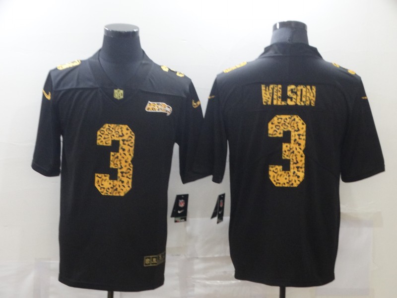Men's Seattle Seahawks #3 Russell Wilson 2020 Black Leopard Print Fashion Limited Stitched Jersey